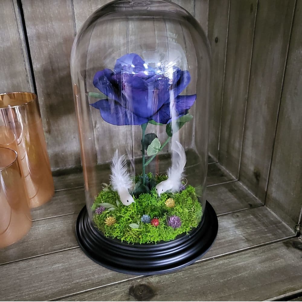 美女と野獣　アレンジメント　青いバラ　森のイメージ　小鳥　つがい　オーダーメイド　造花　