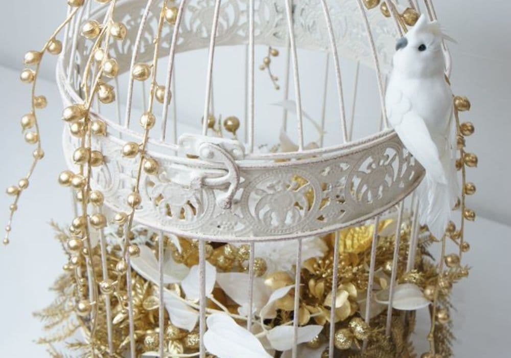 ホワイトゴールドの鳥かご　造花　オーダーメイド　西宮市